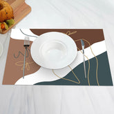 Aperturee - Brown White Blue Lines Pattern Set Of 4 Placemats