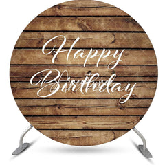Aperturee - Brown White Wooden Circle Happy Birthday Backdrop