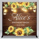 Aperturee - Brown Wood Sunflower Custom Birthday Bash Backdrop
