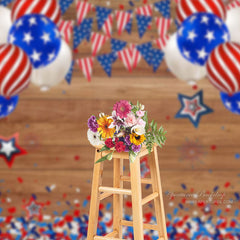 Aperturee - Brown Wood USA Balloon Ribbon Independence Day Backdrop