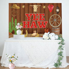 Aperturee - Brown Wood Wall Cowboy Catcus Birthday Backdrop