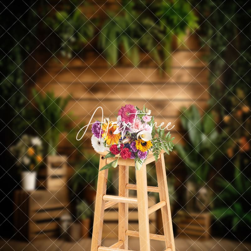 Aperturee - Brown Wooden Box Green Plants Photoshoot Backdrop