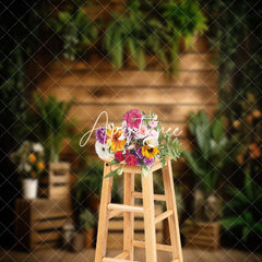 Aperturee - Brown Wooden Box Green Plants Photoshoot Backdrop