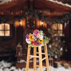 Aperturee - Brown Wooden House Outdoor Photo Christmas Backdrop