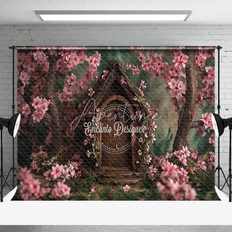 Aperturee - Brown Wooden House With Pink Flowers Photo Backdrop
