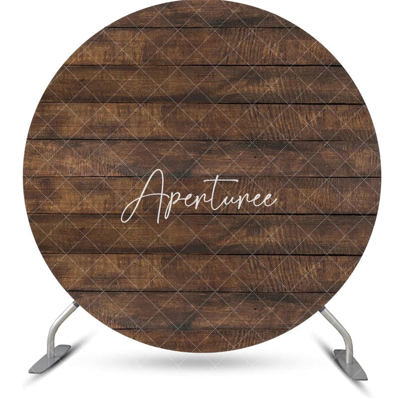Aperturee - Brown Wooden Texture Simple Round Backdrop For Party