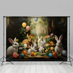 Aperturee - Bunny Eggs Balloon Floral Forest Easter Backdrop