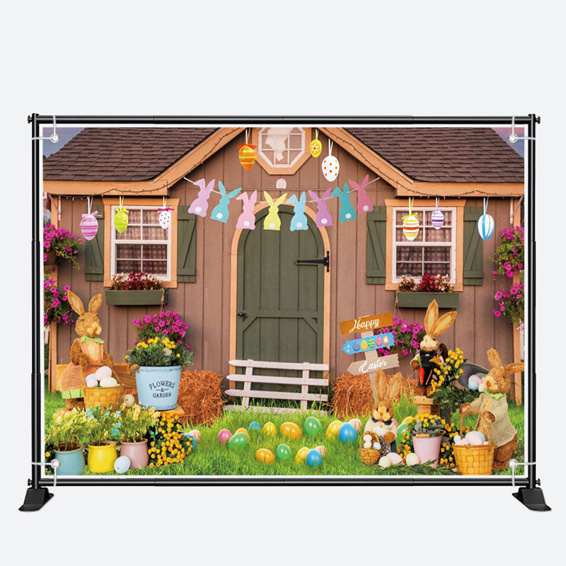 Aperturee - Bunny Eggs Floral Wood Farm House Easter Backdrop