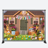 Aperturee - Bunny Eggs Floral Wood Farm House Easter Backdrop