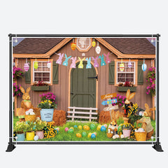 Aperturee - Bunny Eggs Floral Wood Farm House Easter Backdrop