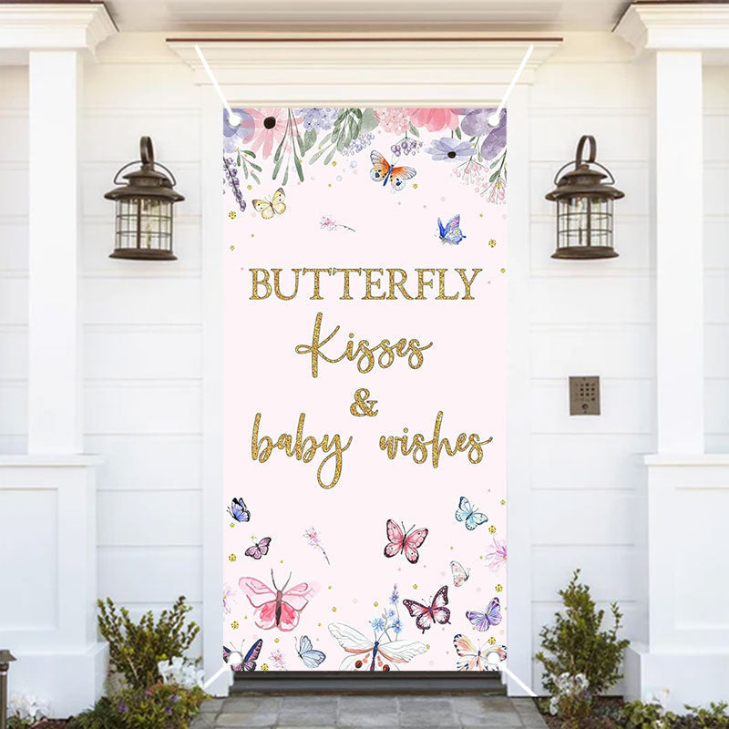 Aperturee - Butterfly Kisses Pink Floral Baby Shower Door Cover