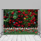 Aperturee - Butterfly Red Roses Garden Spring Backdrop For Photo