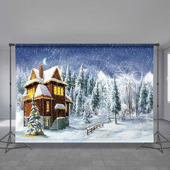Aperturee - Cabin In Snow Forest Eve Painting Winter Backdrop