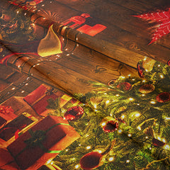 Aperturee - Cabin Red Star Tree Fireplace Christmas Backdrop