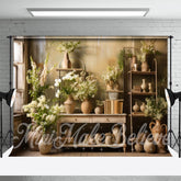 Aperturee - Cabinet Rack Vase Green Flowers Spring Backdrop