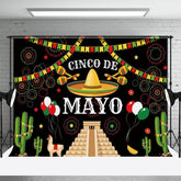 Aperturee - Cactus Alpaca Flags Cinco Mayo Mexican Fiesta Backdrop