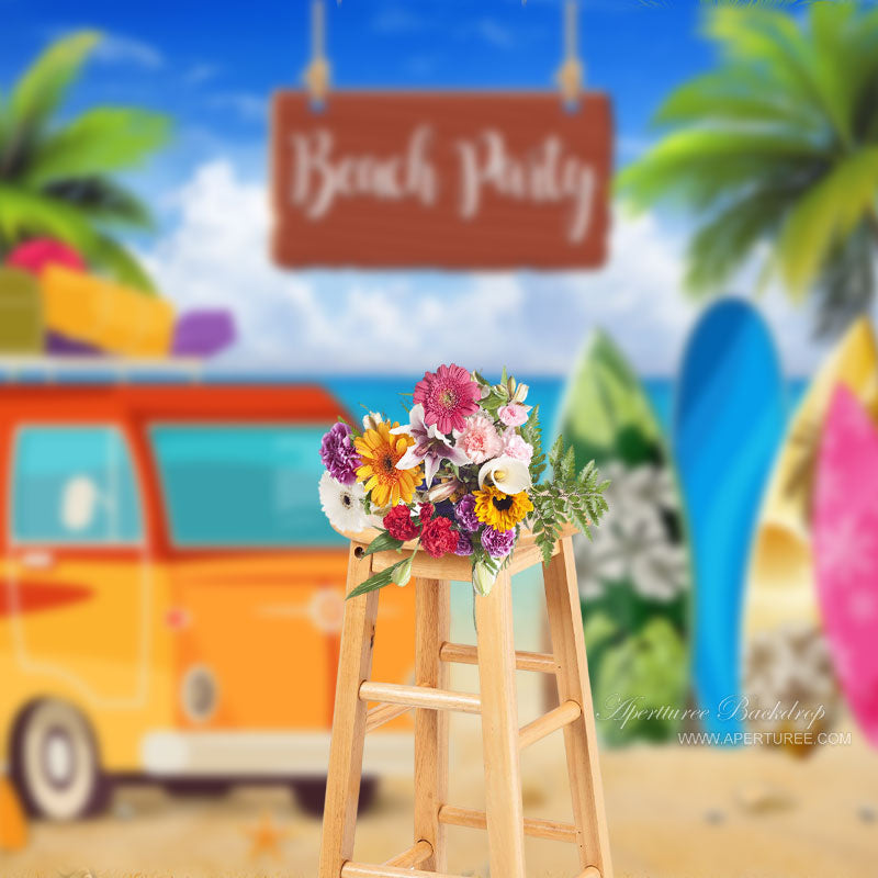 Aperturee - Camping Bus Surfboard Beach Summer Backdrop Photo Ideas