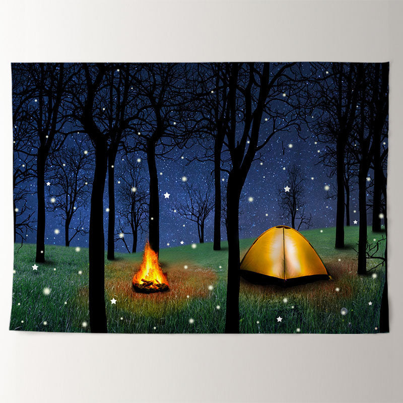Aperturee - Camping Fireplace Forest Snowy Eve Winter Backdrop