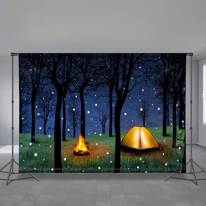 Aperturee - Camping Fireplace Forest Snowy Eve Winter Backdrop