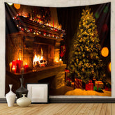 Aperturee - Candle Fireplace Gold Ball Tree Christmas Backdrop