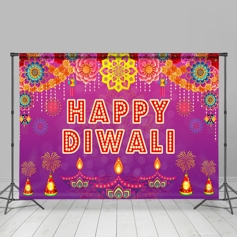 Aperturee - Candles Floral Purple Indian Happy Diwali Backdrop