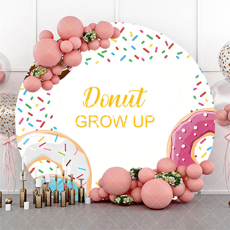 Aperturee - Candy Donut Grow Up White Round Baby Shower Backdrop