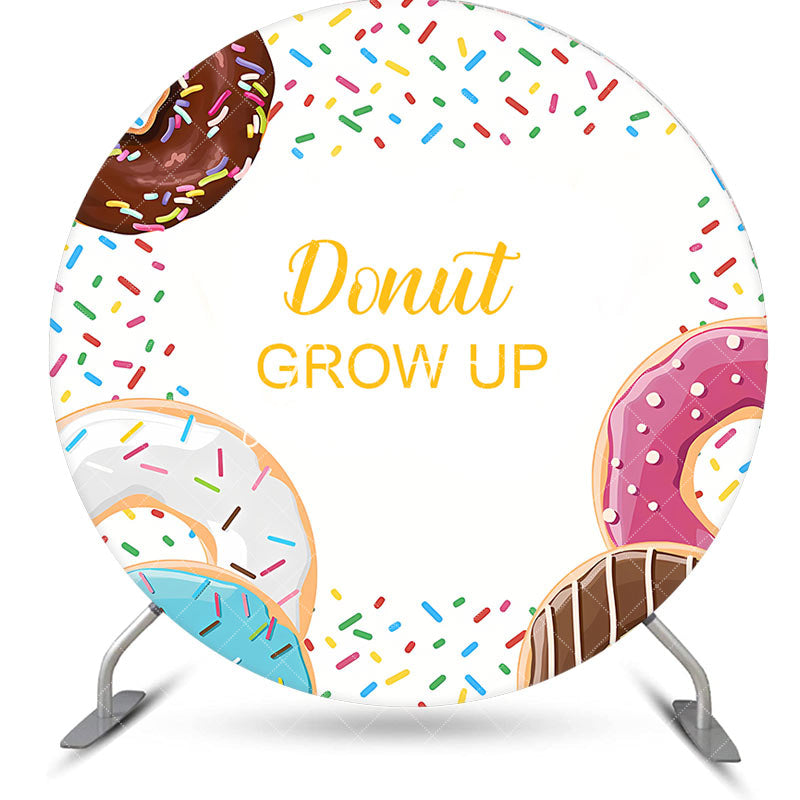Aperturee - Candy Donut Grow Up White Round Baby Shower Backdrop