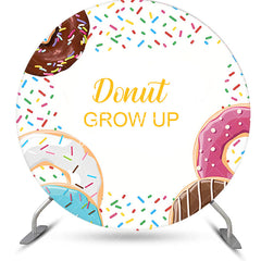 Aperturee - Candy Donut Grow Up White Round Baby Shower Backdrop