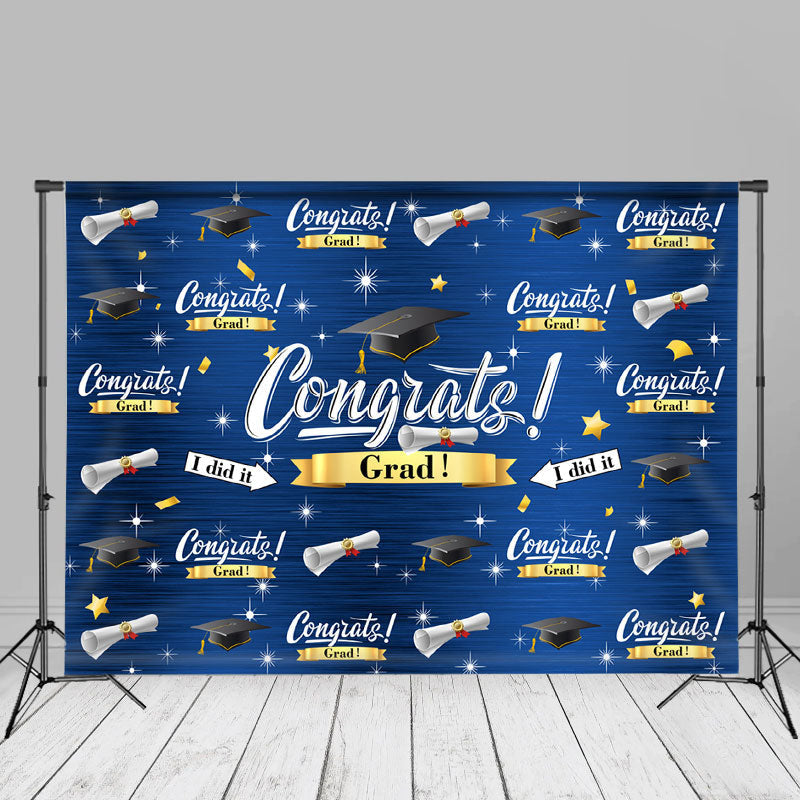 Aperturee - Caps And Stars Dark Blue Congrats Grad Photo Backdrop