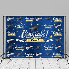 Aperturee - Caps And Stars Dark Blue Congrats Grad Photo Backdrop