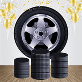 Aperturee - Car Tire Pattern Round Happy Birthday Backdrop Kit