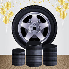 Aperturee - Car Tire Pattern Round Happy Birthday Backdrop Kit