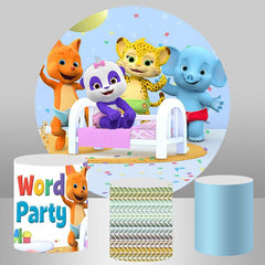 Aperturee Cartoon Animals World Party Kids Round Birthday Backdrop