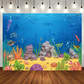 Aperturee - Cartoon Blue Ocean Fish Benthos Birthday Backdrop