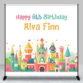 Aperturee - Cartoon Colorful Castle Happy 6th Birthday Backdrop