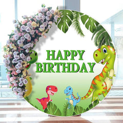 Aperturee - Cartoon Dinosaur Happy Birthday Green Round Backdrops for Boy