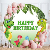 Aperturee - Cartoon Dinosaur Happy Birthday Green Round Backdrops for Boy