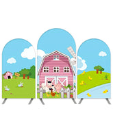 Aperturee Cartoon Farm House Theme Blue Pink Arch Backdrop Kit