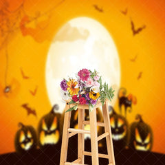 Aperturee - Cartoon Pumpkin Spider Moon Golden Halloween Backdrop