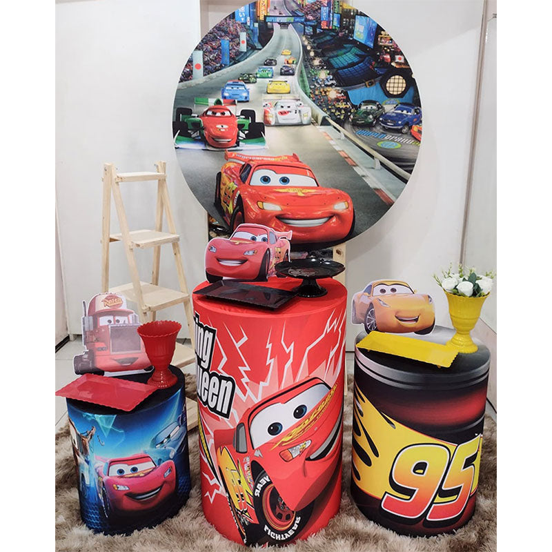 Aperturee - Cartoon Themed Car Birthday Circle Backdrop Kit For Boy