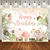 Aperturee - Cartoon Tree Mushroom Elf Birthday Backdrop For Girl