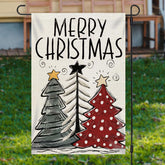 Aperturee - Cartoon Xmas Tree Burlap Merry Christmas Garden Flag