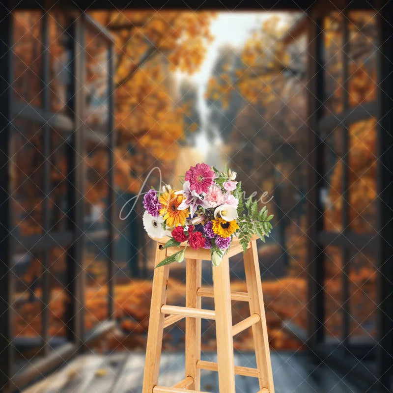 Aperturee - Cedar Forest Open Window Autumn Photography Backdrop