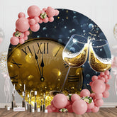 Aperturee - Champagne Clock Grey Bokeh Round New Year Backdrop