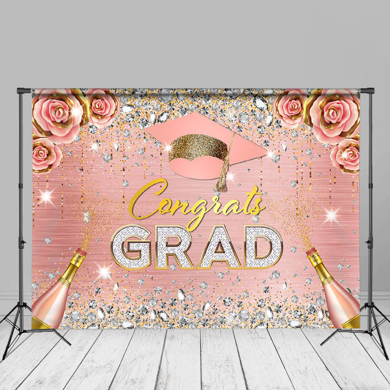Aperturee - Champagne Diamond Glitter Floral Pink Grad Backdrop