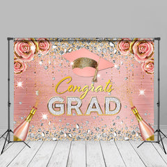 Aperturee - Champagne Diamond Glitter Floral Pink Grad Backdrop