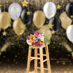 Aperturee - Champagne Gold Glitter Balloon Bokeh Grad Photo Backdrop