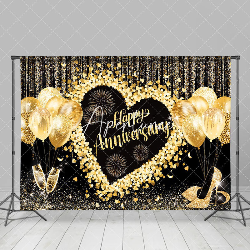 Aperturee - Champagne High Heels Balloon Anniversary Heart Backdrop