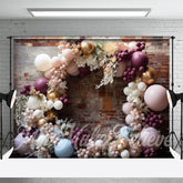 Aperturee - Chic Floral Balloons Arch Brick Retro Wall Backdrop