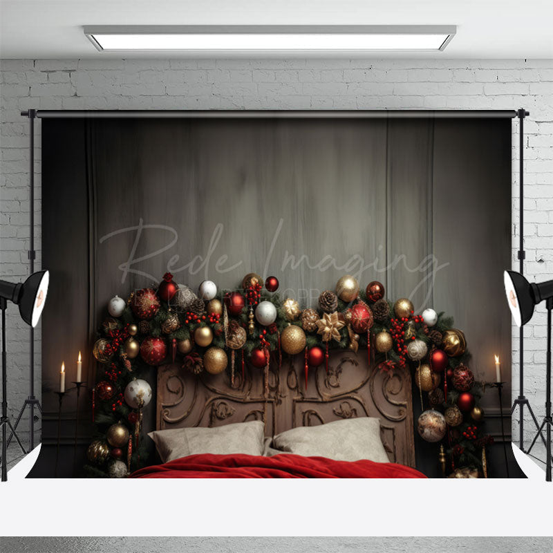 Aperturee - Christmas Balls Bed Headboard Backdrop For Photo